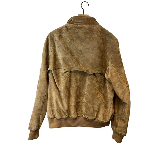 Men's Vintage Crew Tan Pig Suede Leather Plaid Lined Bomber Jacket Size 46 - Picture 5 of 16
